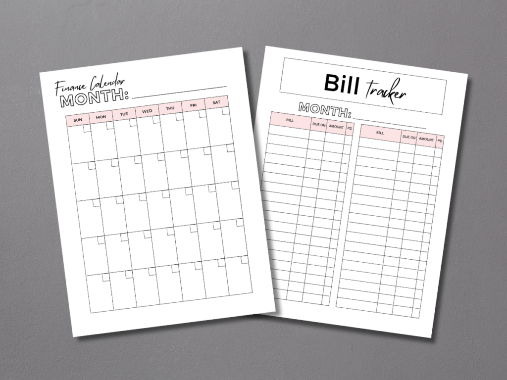 Monthly Undated Calendars & Bill Tracker