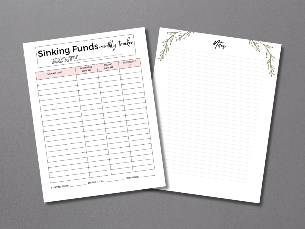 Sinking Funds Monthly Tracker & Notes